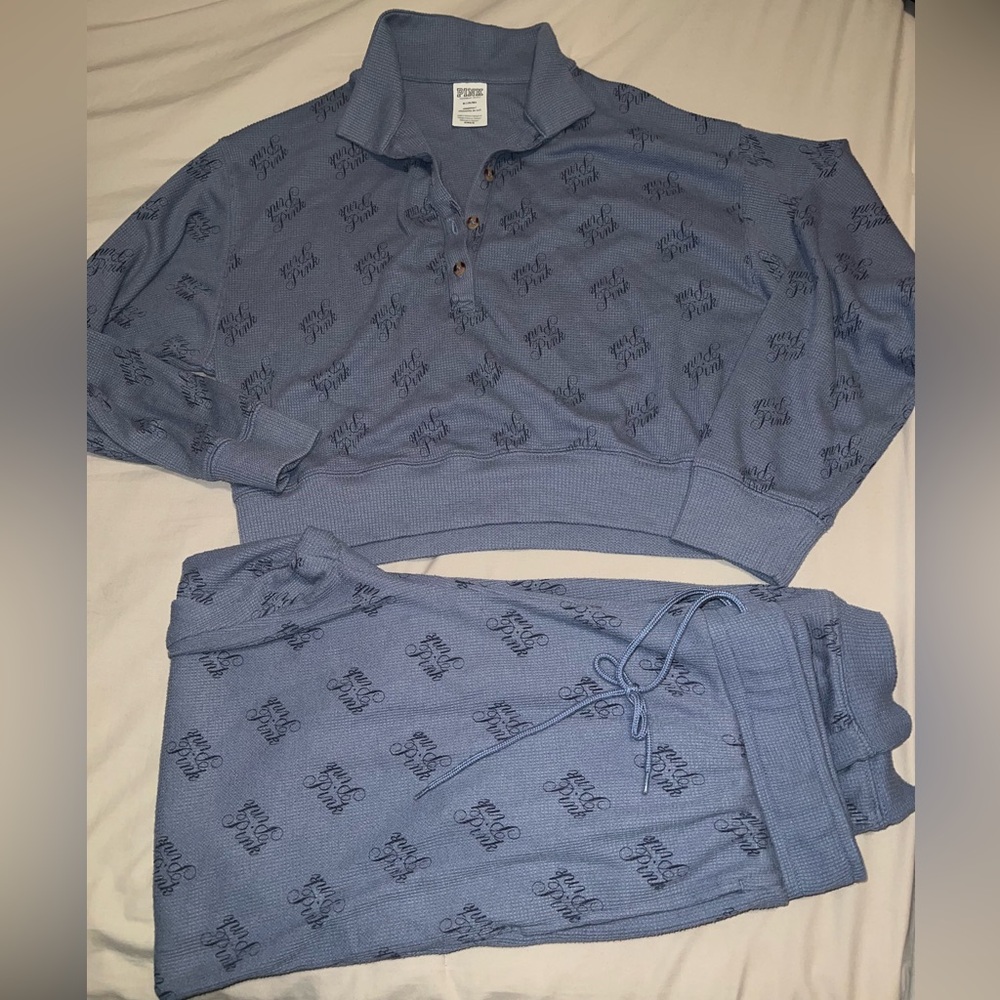 PINK Victoria's Secret Blue Cozy Pajama Set